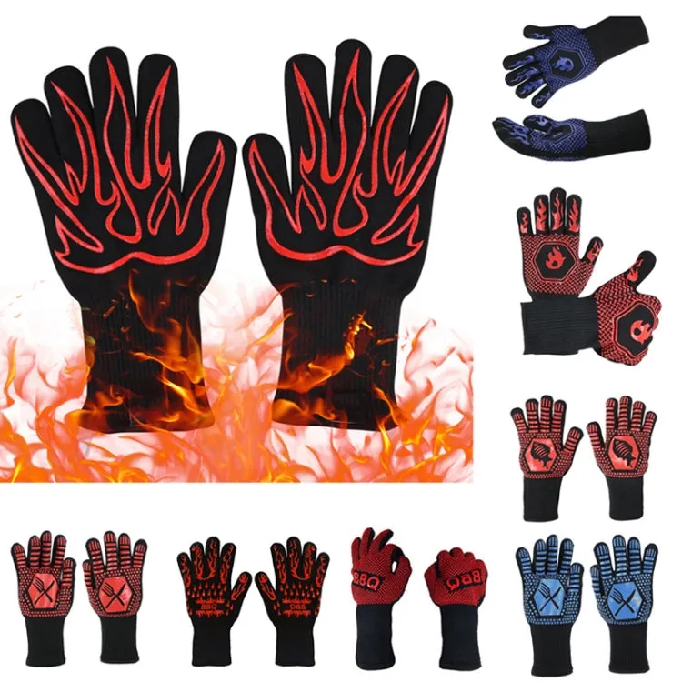 1 Pair High Temperature Resistant Silicone BBQ Gloves  Anti-Scalding Gloves(BBQ Red)