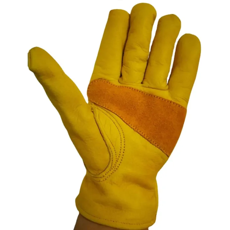 1 Pair JJ-1004 Outdoor Garden Welding Genuine Leather Labor Safety Gloves, Size: XL(Yellow)