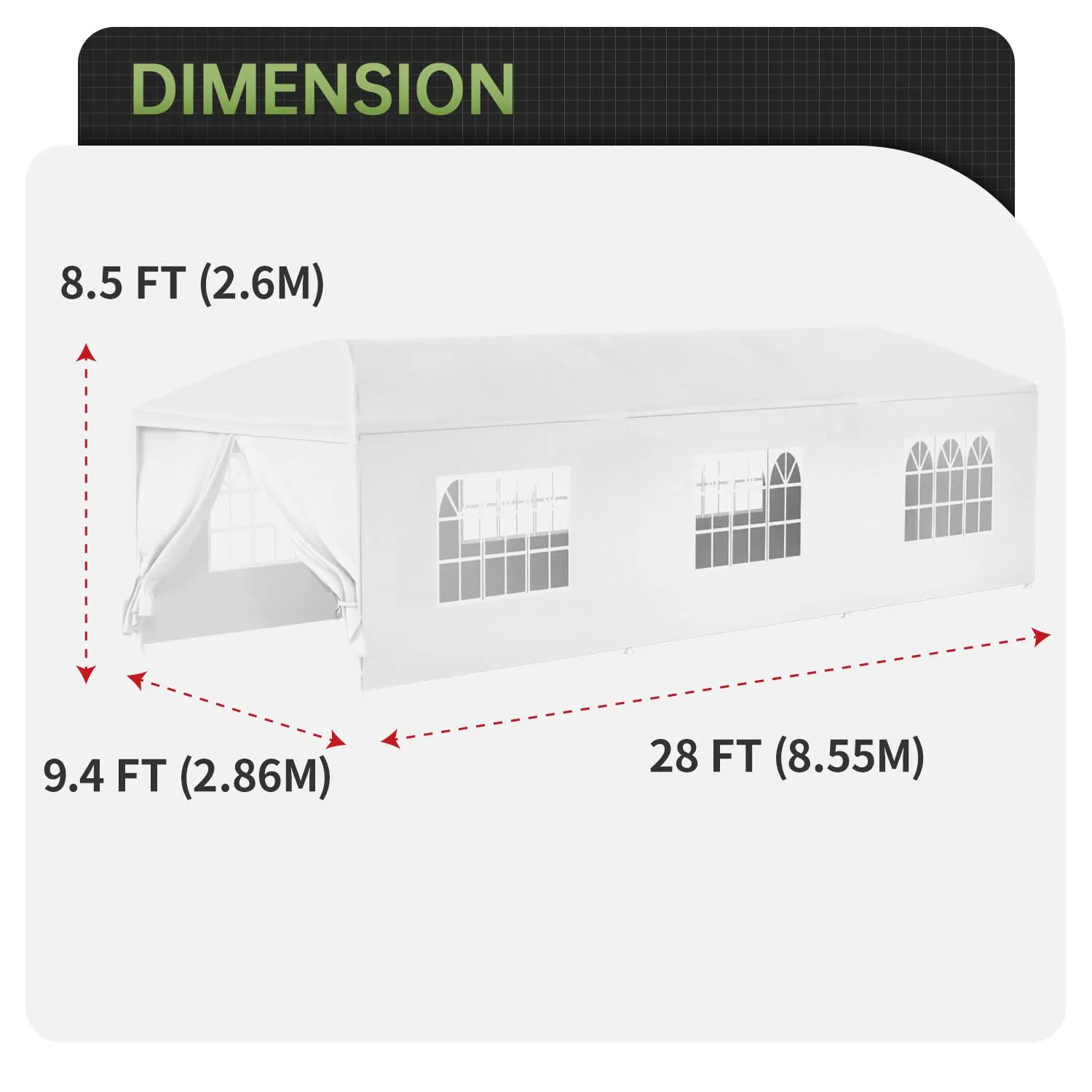 10x30 Party Tent Wedding Patio Gazebo Outdoor Carport Canopy Shade with Side 8 Removable Walls