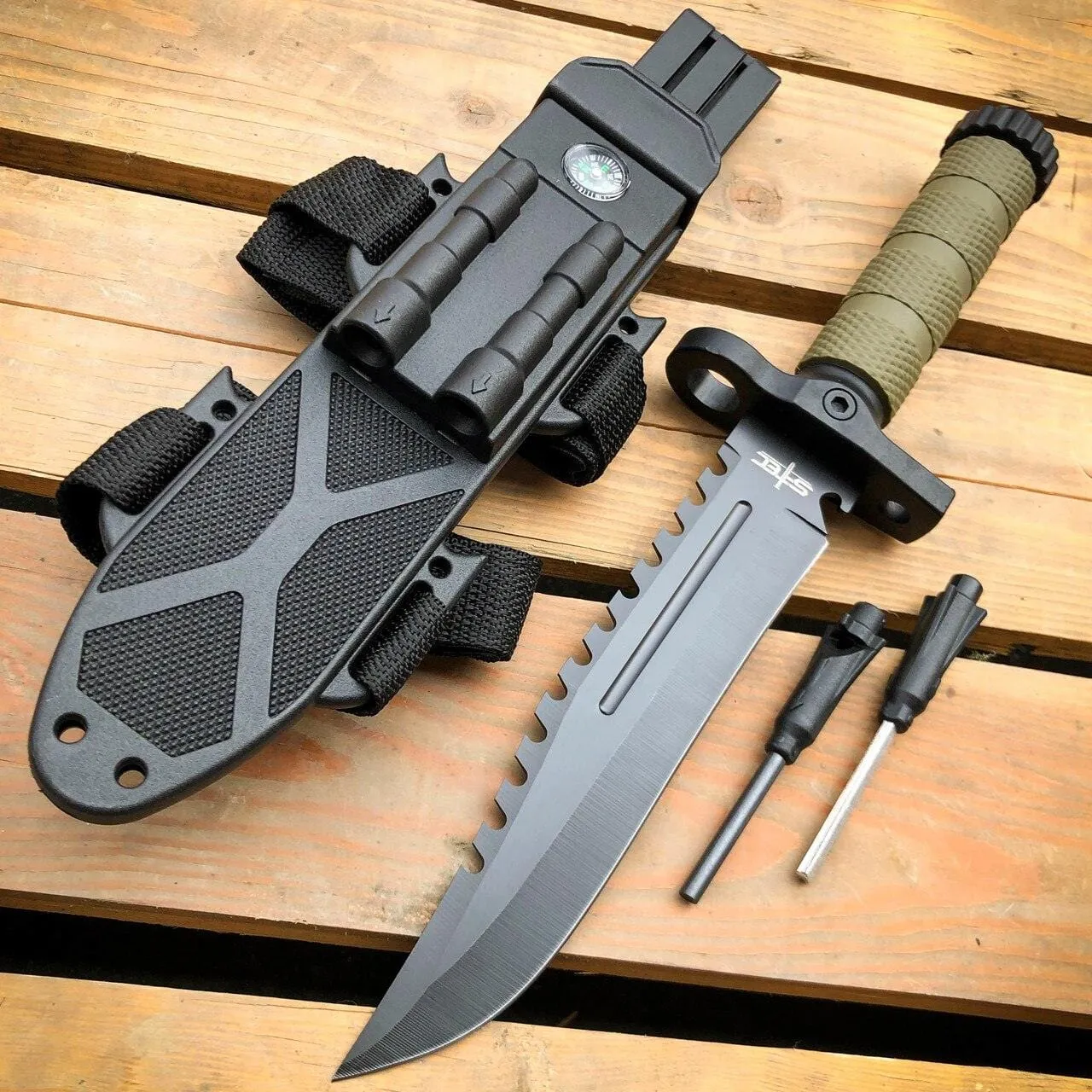 12.5" MILITARY TACTICAL FIXED BLADE Army SURVIVAL Knife w Fire Starter