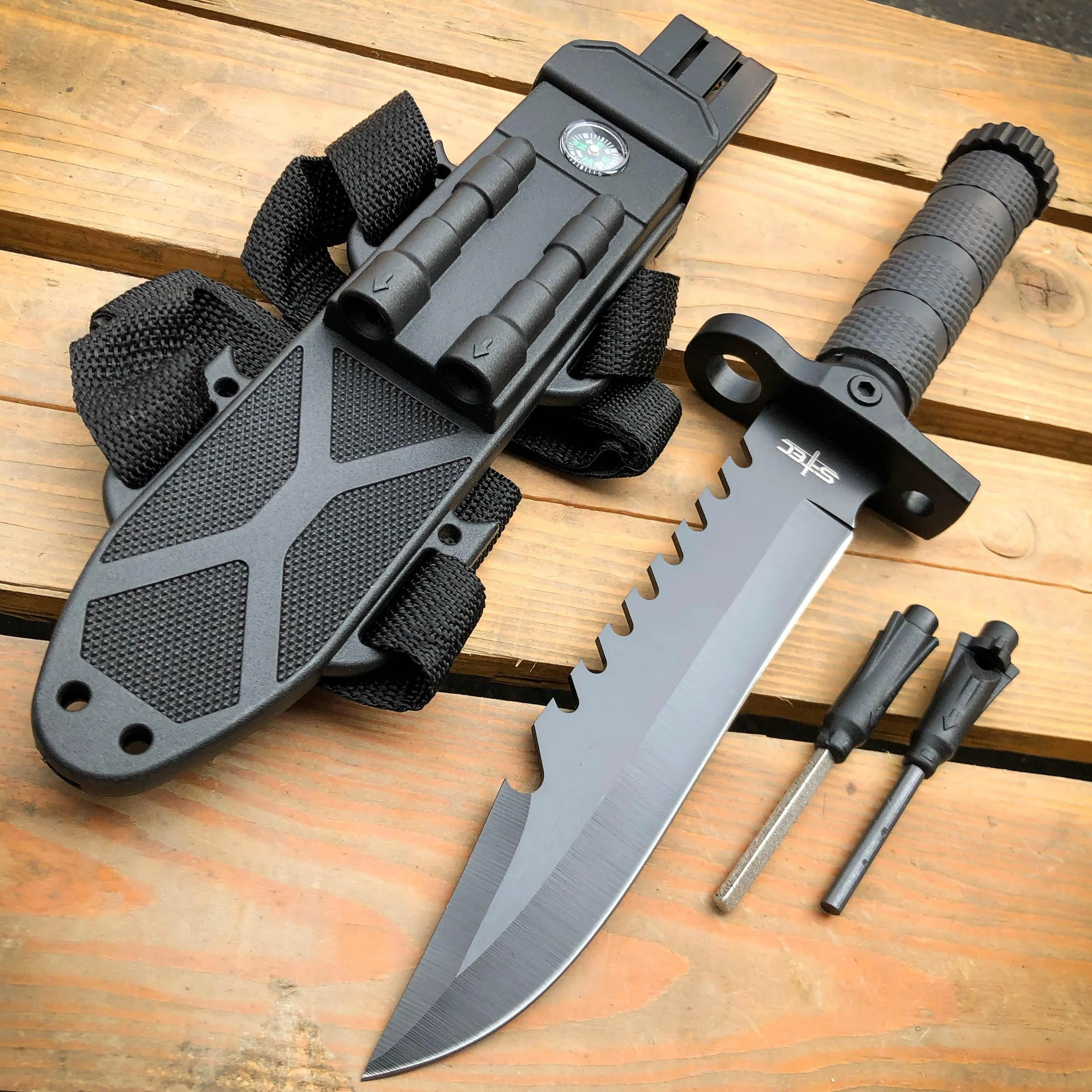 12.5" MILITARY TACTICAL FIXED BLADE Army SURVIVAL Knife w Fire Starter