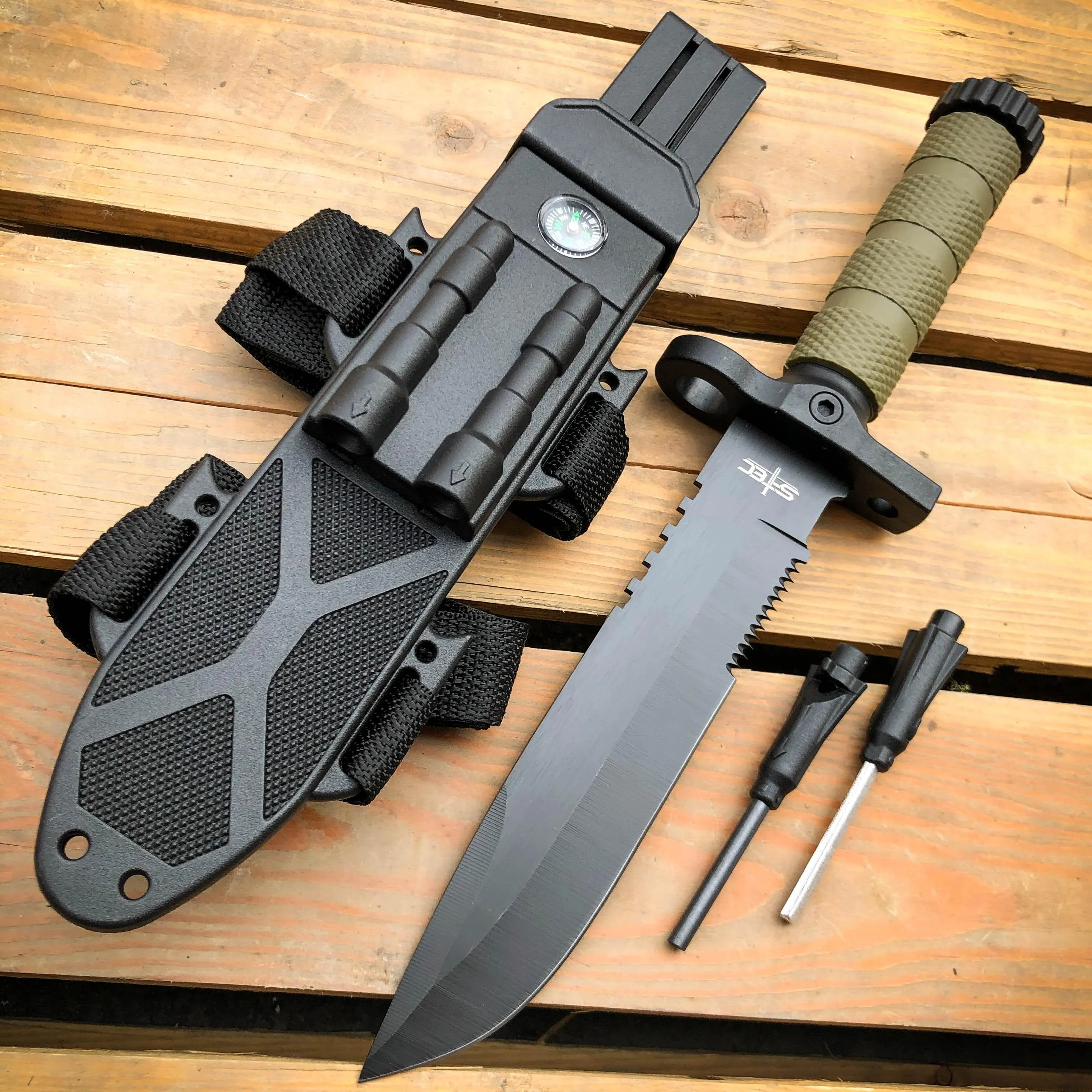 12.5" MILITARY TACTICAL FIXED BLADE Army SURVIVAL Knife w Fire Starter