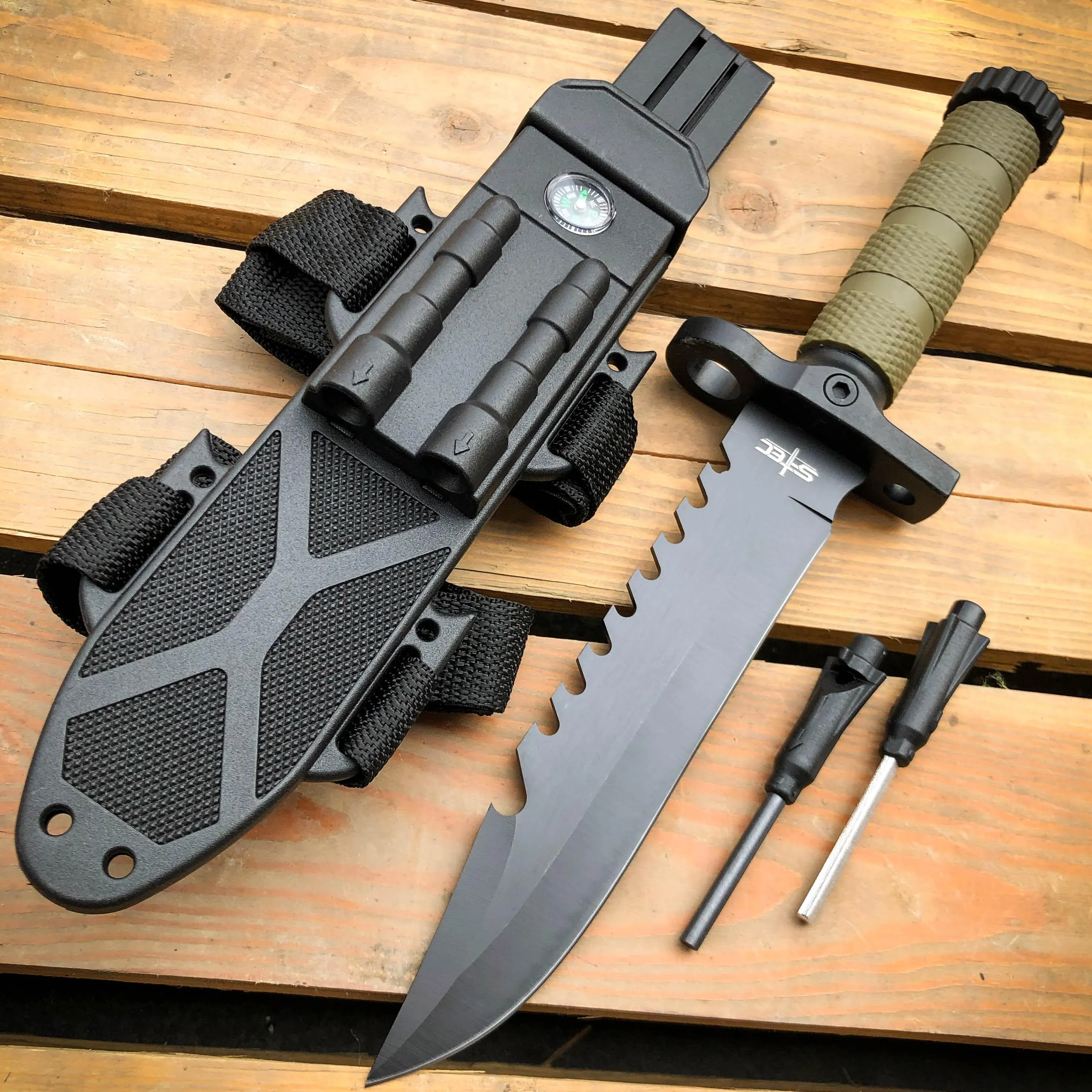 12.5" MILITARY TACTICAL FIXED BLADE Army SURVIVAL Knife w Fire Starter