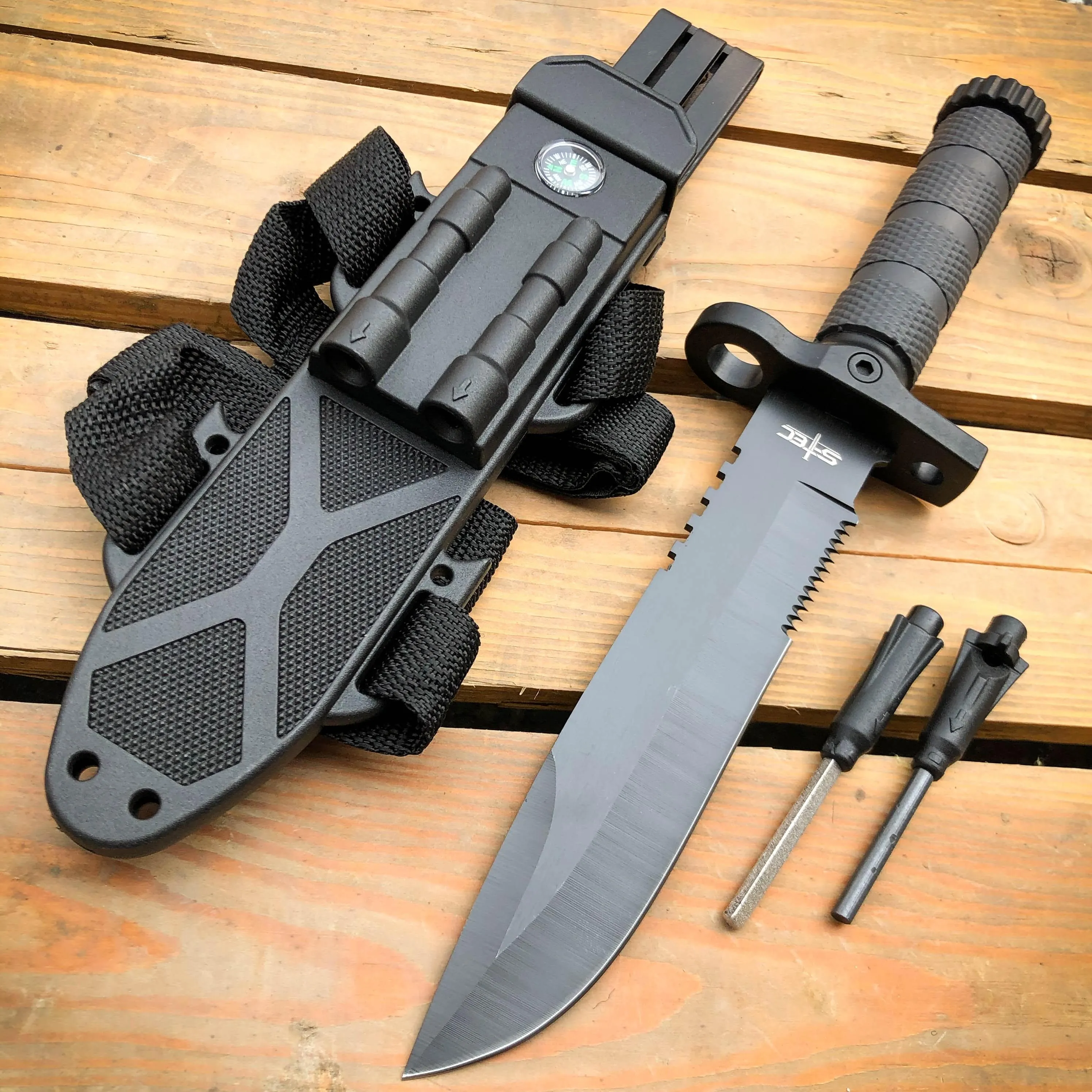 12.5" MILITARY TACTICAL FIXED BLADE Army SURVIVAL Knife w Fire Starter