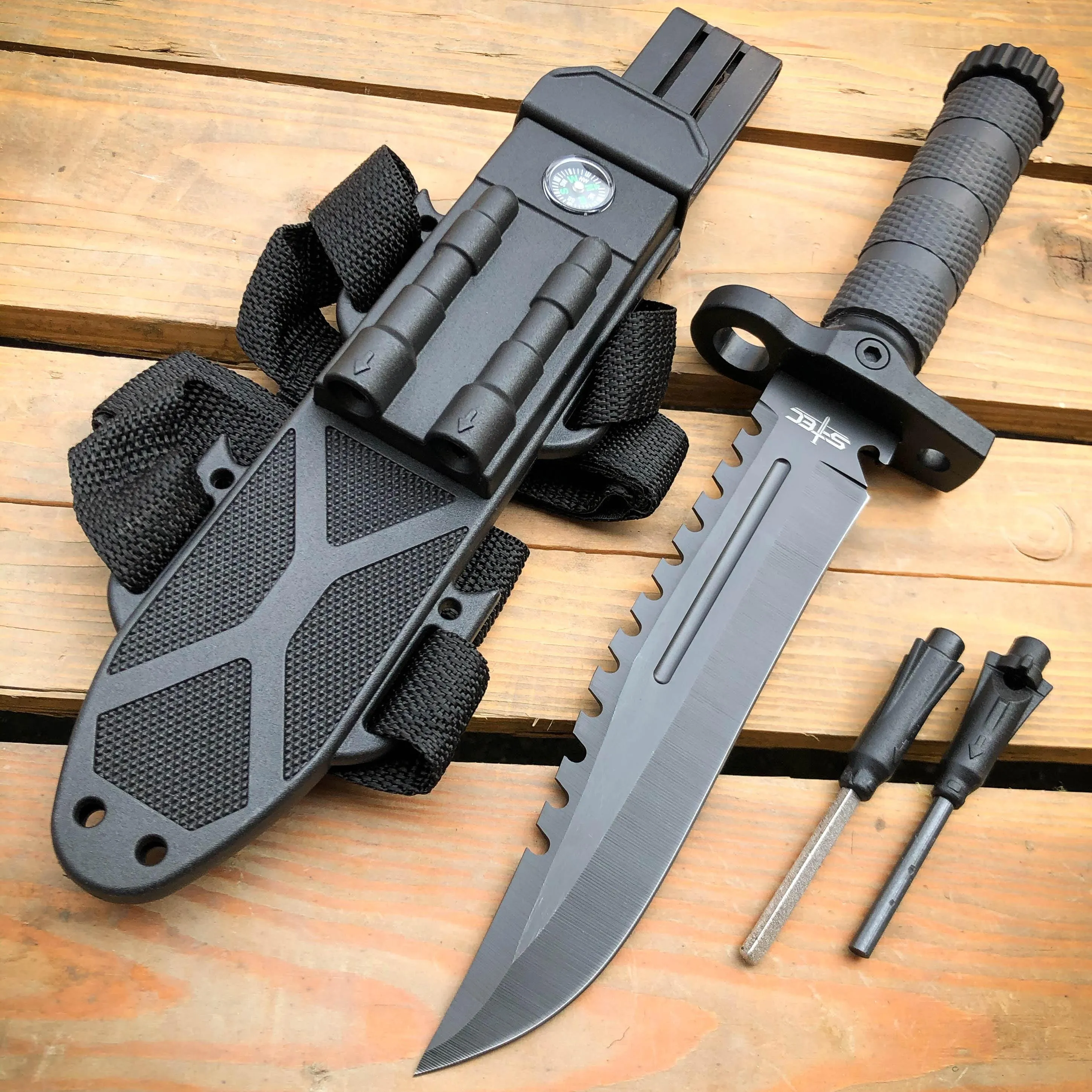 12.5" MILITARY TACTICAL FIXED BLADE Army SURVIVAL Knife w Fire Starter