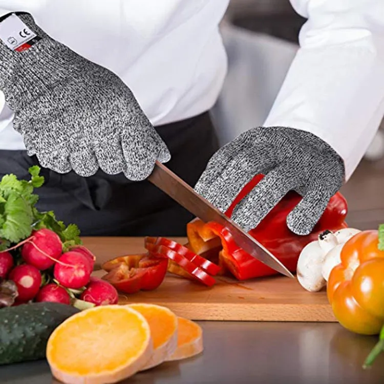 A Pair Cut-resistant Gardening Gloves HPPE Food-grade 5-Level Anti-cutting Anti-wear Safety Working Gloves, Size: L, Length: 24cm(Black)