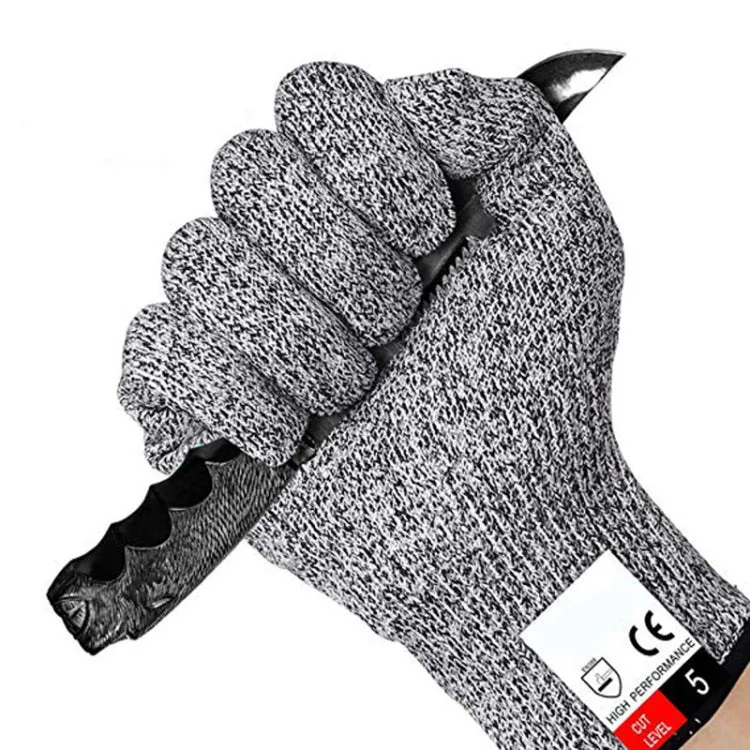 A Pair Cut-resistant Gardening Gloves HPPE Food-grade 5-Level Anti-cutting Anti-wear Safety Working Gloves, Size: L, Length: 24cm(Black)