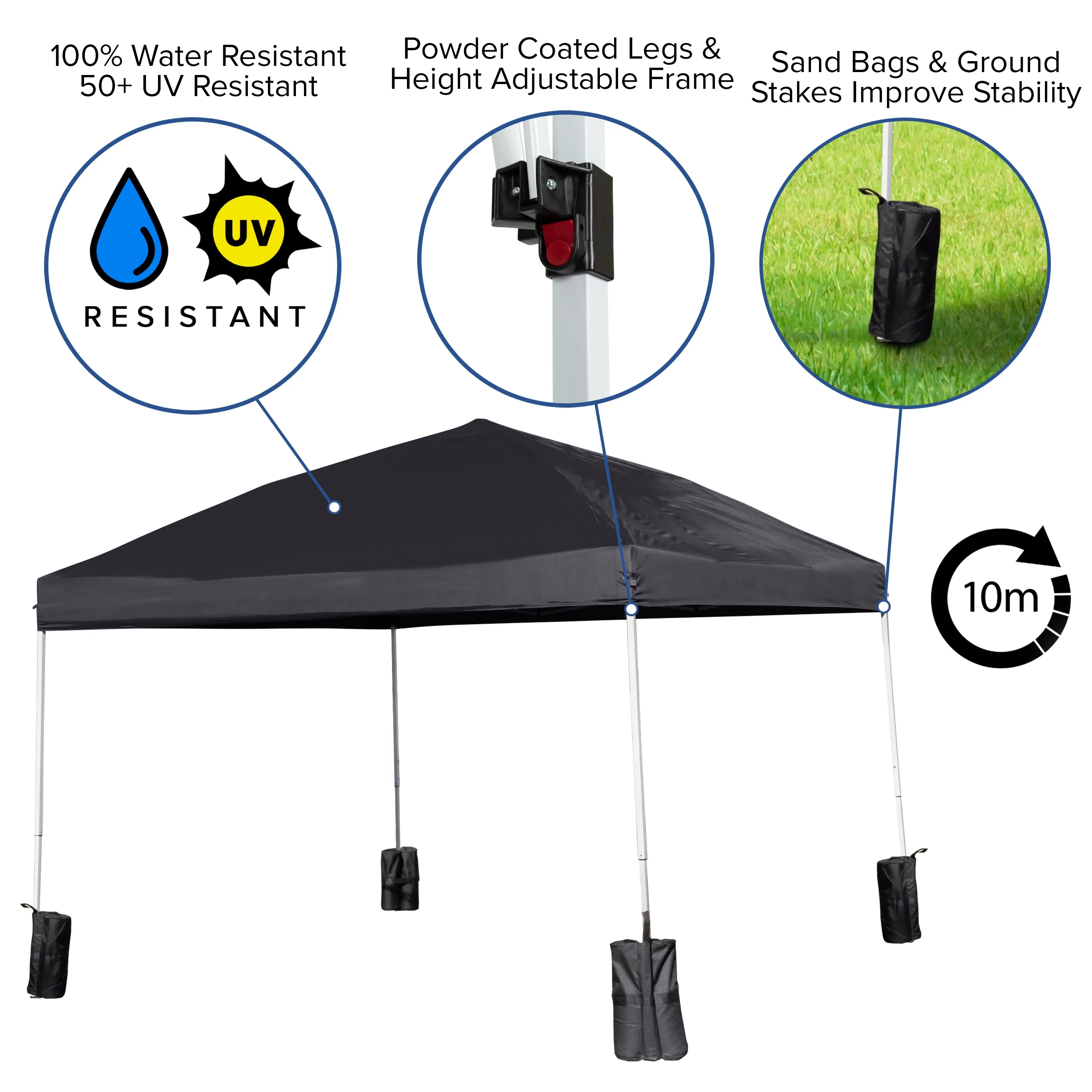 Allyson 10'x10' Black Pop Up Event Straight Leg Canopy Tent w/Sandbags and Wheeled Case