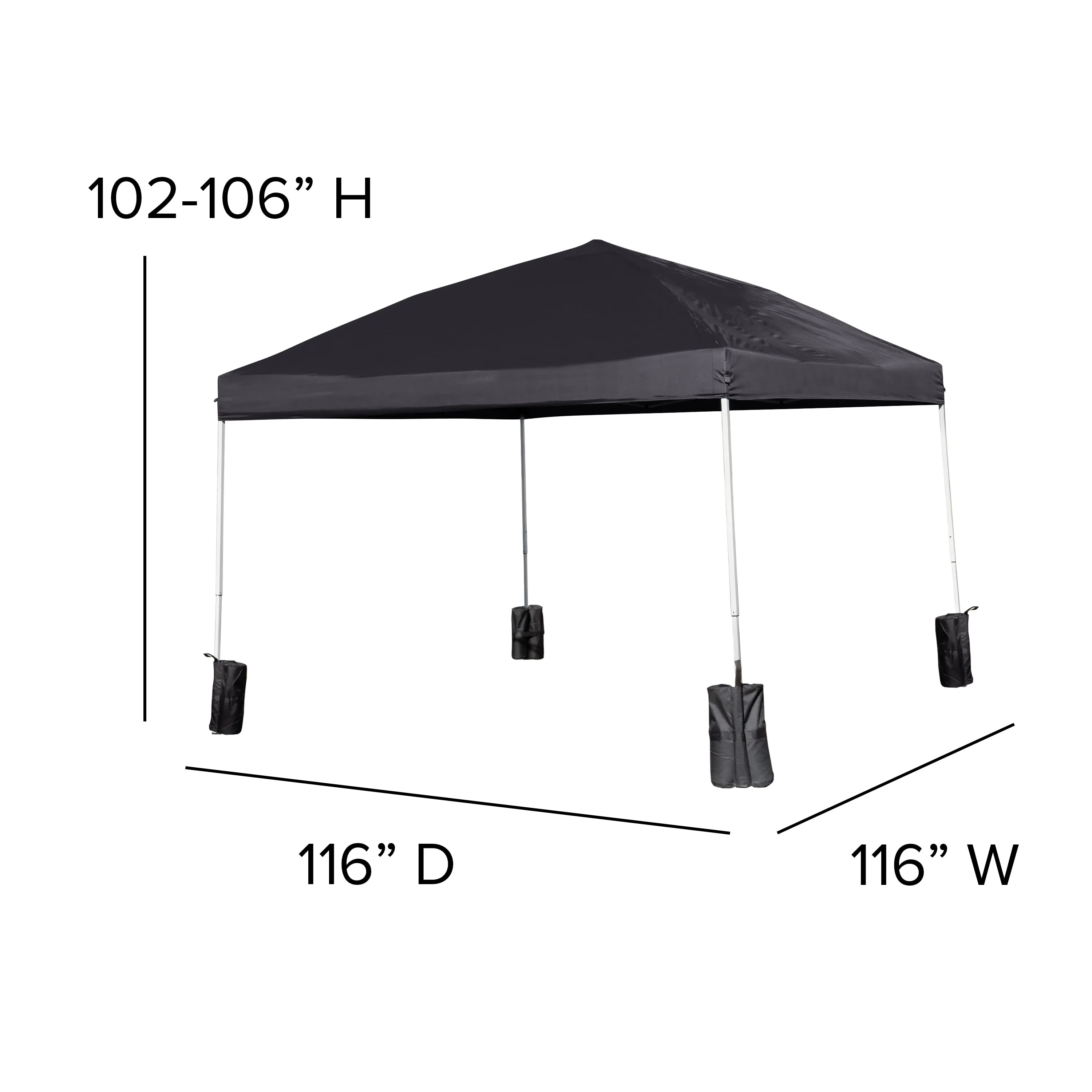 Allyson 10'x10' Black Pop Up Event Straight Leg Canopy Tent w/Sandbags and Wheeled Case