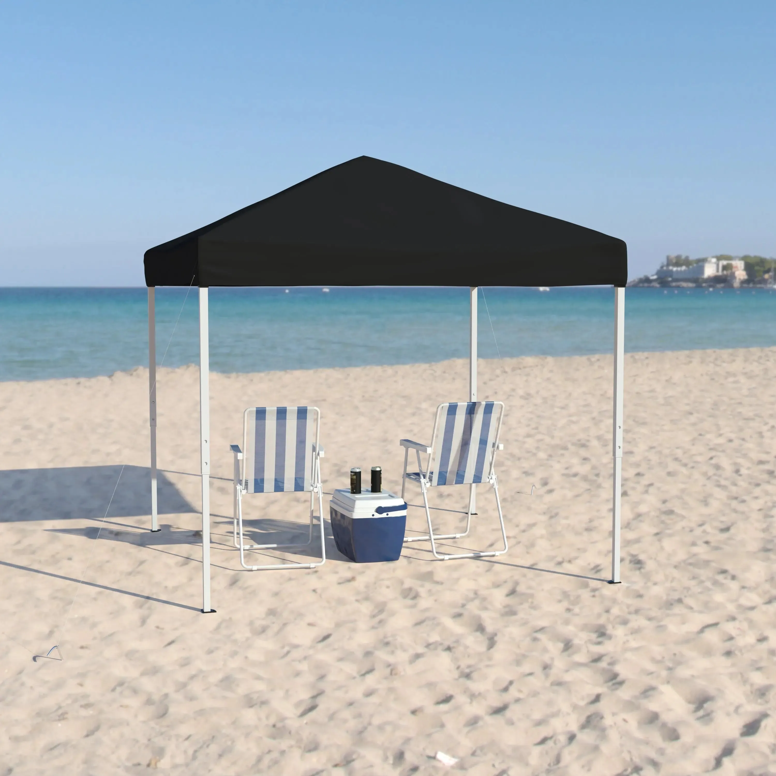 Allyson 8'x8' Black Outdoor Pop Up Event Slanted Leg Canopy Tent w/Carry Bag