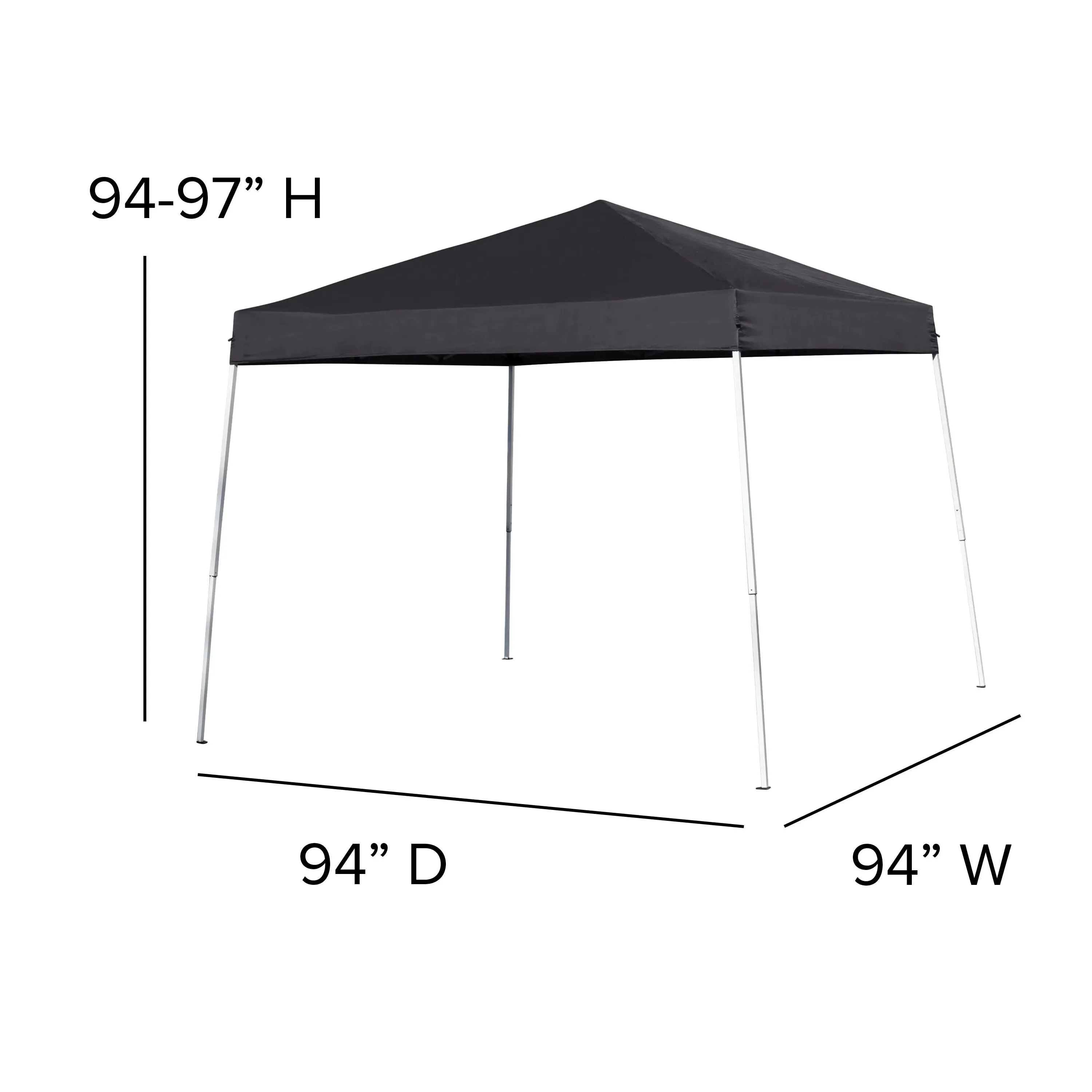 Allyson 8'x8' Black Outdoor Pop Up Event Slanted Leg Canopy Tent w/Carry Bag