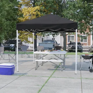 Allyson 8'x8' Black Outdoor Pop Up Event Slanted Leg Canopy Tent w/Carry Bag