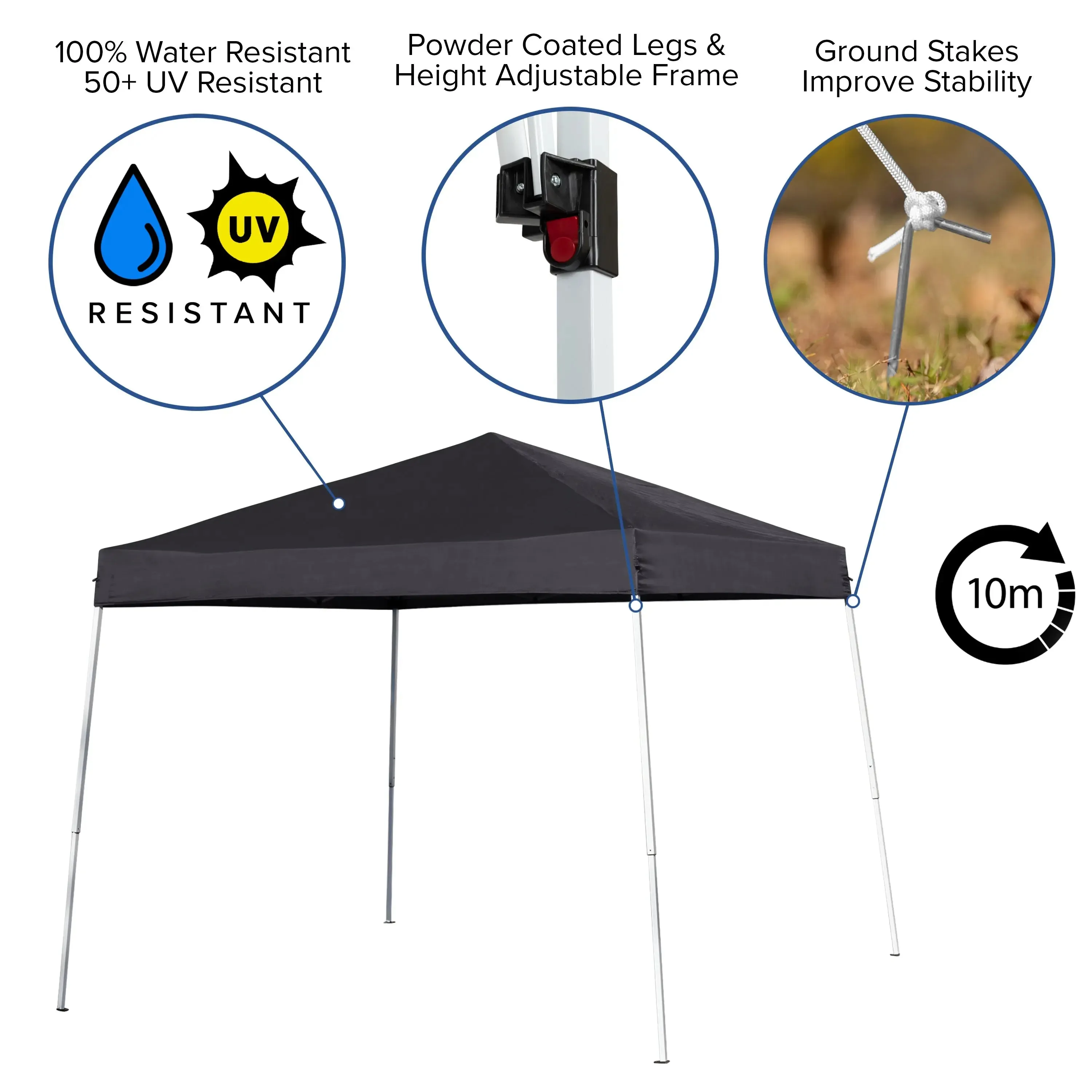 Allyson 8'x8' Black Outdoor Pop Up Event Slanted Leg Canopy Tent w/Carry Bag