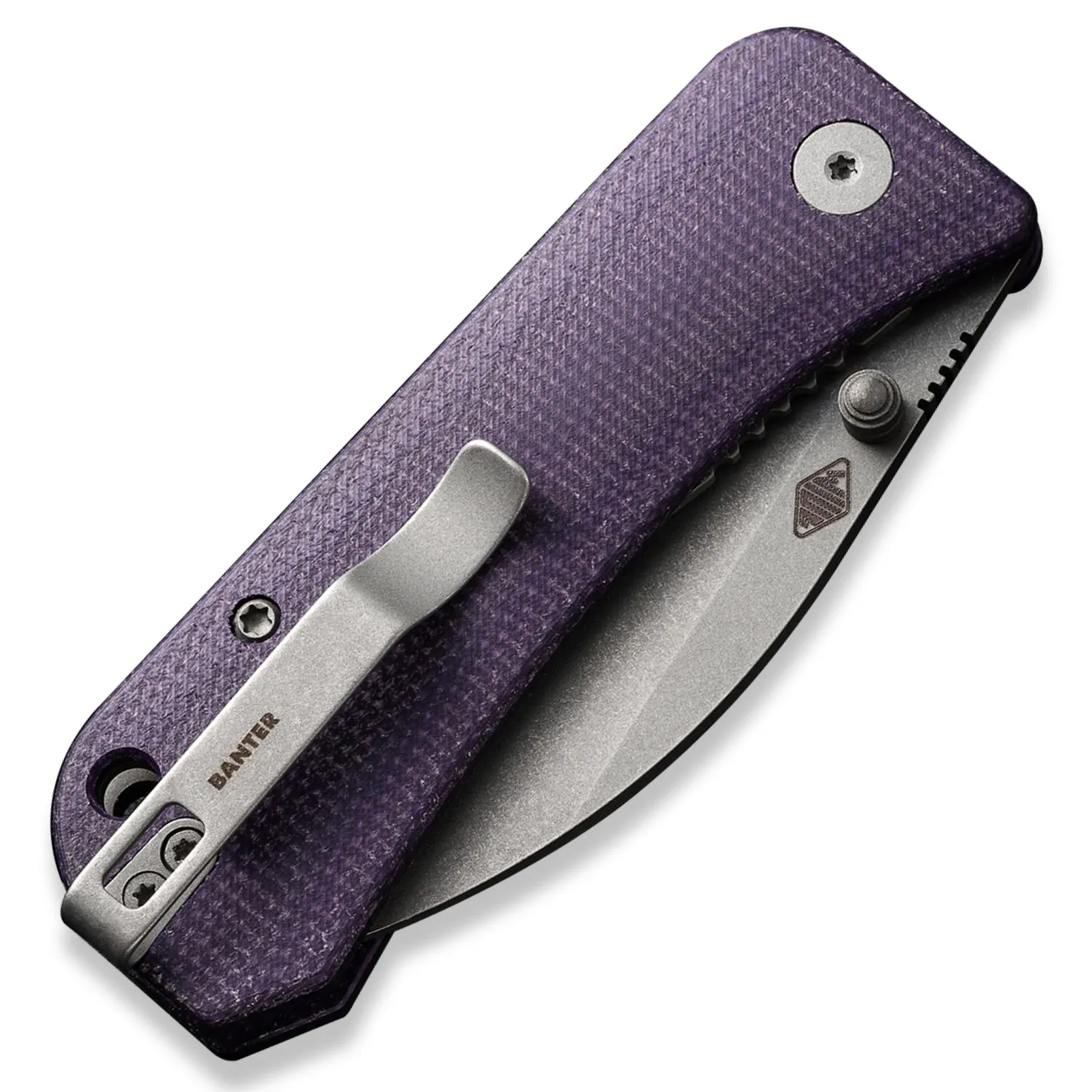 Banter Pocket Knife - Purple Micarta - Gray Stonewash S35VN Wharncliffe