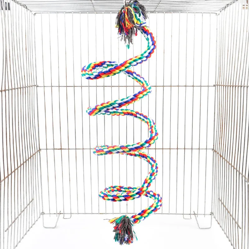 Bird Cotton Rope Swing Perch Chew Toy Parrot Cage Stand with Bell-150CM