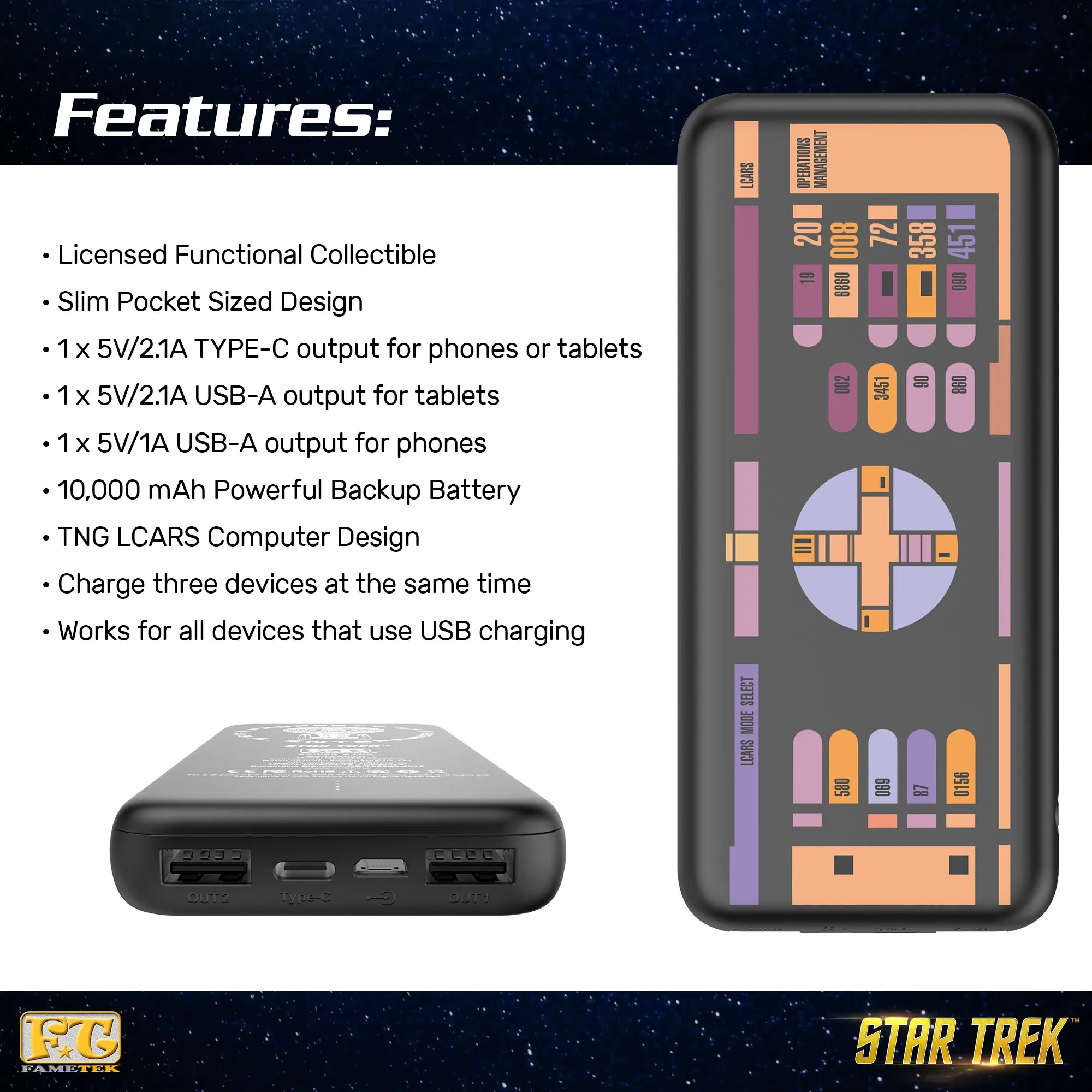 BUNDLE - Star Trek Borg Bluetooth Speaker, with TNG LCARS 10,000 mAh Powerbank