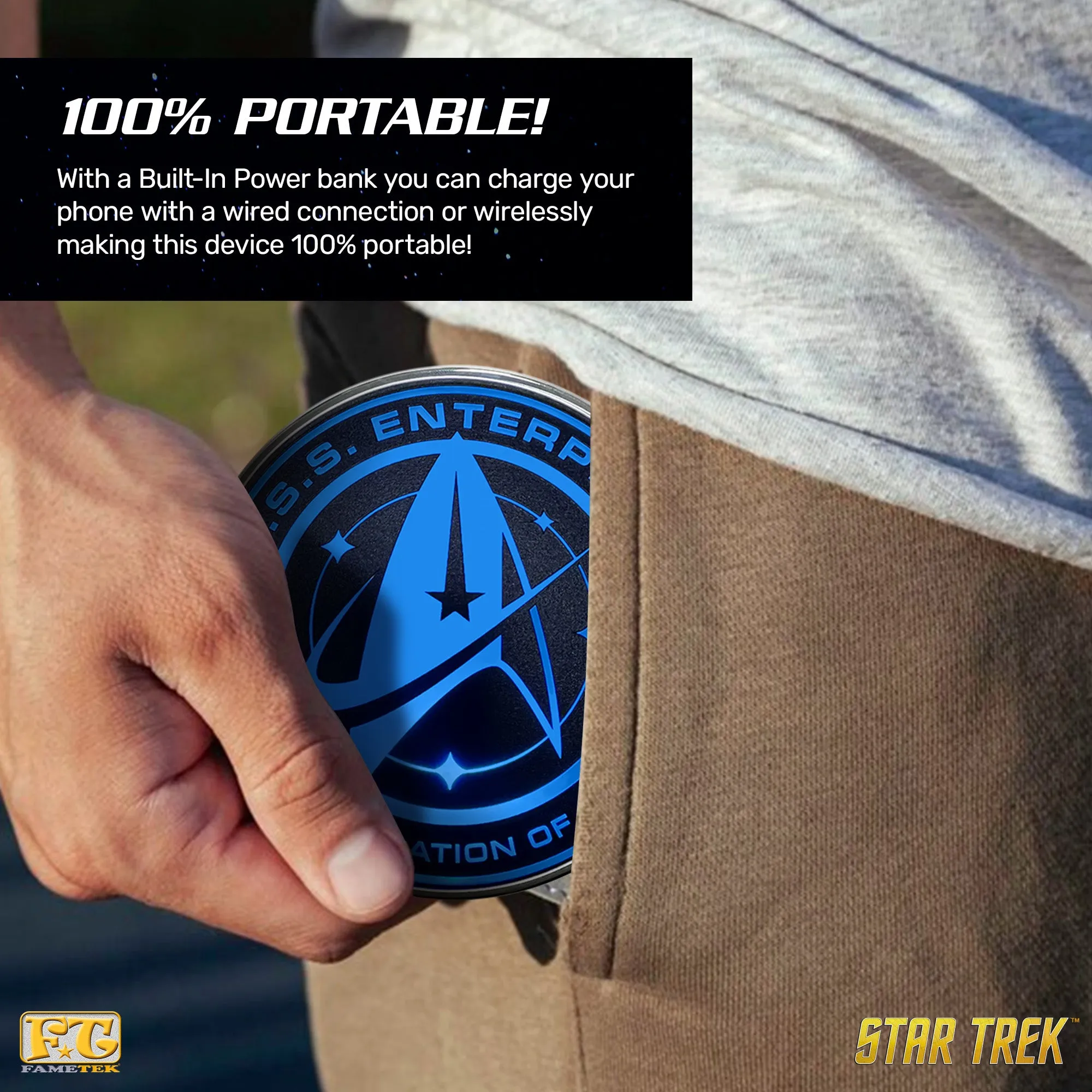 BUNDLE - Star Trek Enterprise 1701-D Bluetooth Speaker, with Enterprise Emblem Illuminated Logo Qi Charger