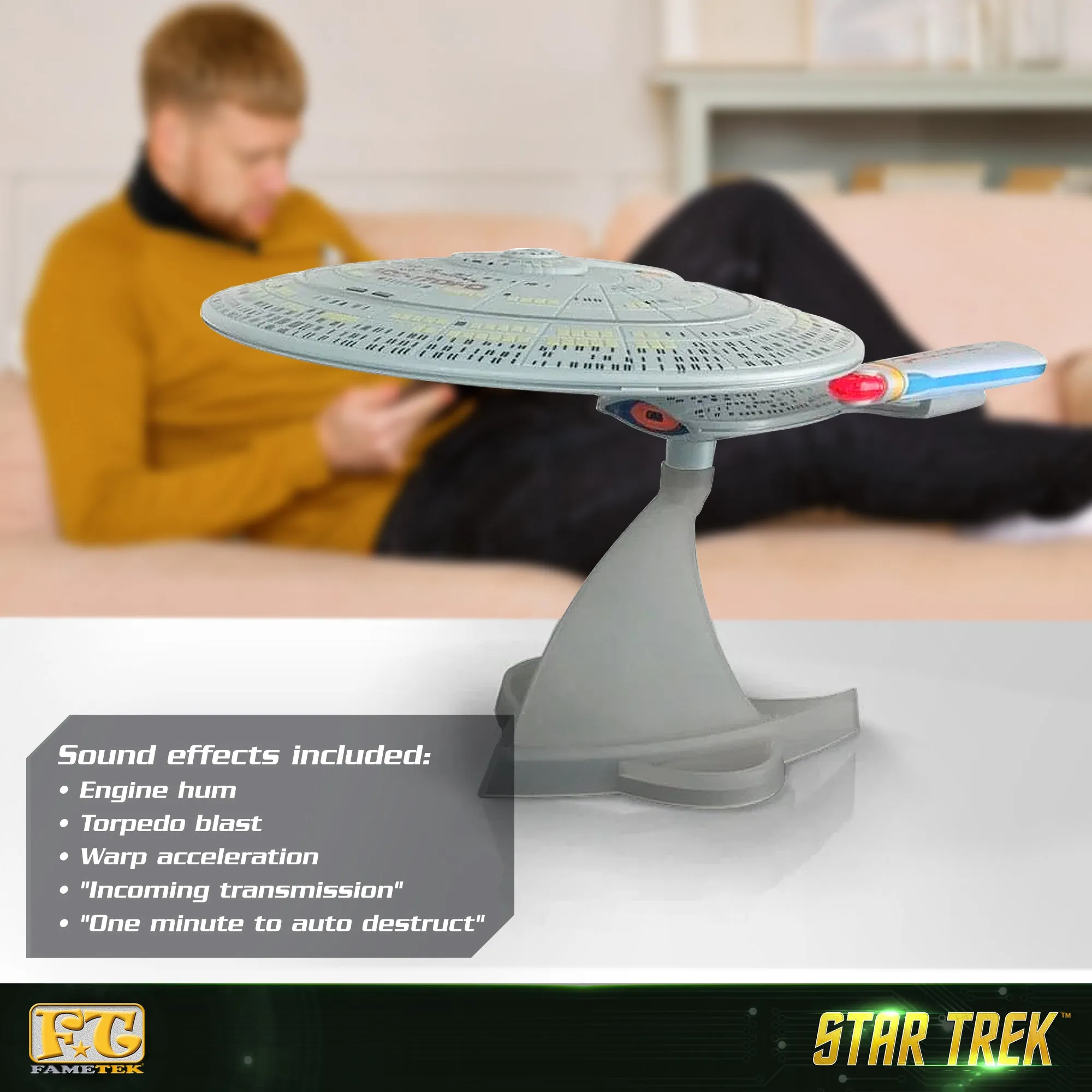 BUNDLE - Star Trek Enterprise 1701-D Bluetooth Speaker, with Enterprise Emblem Illuminated Logo Qi Charger