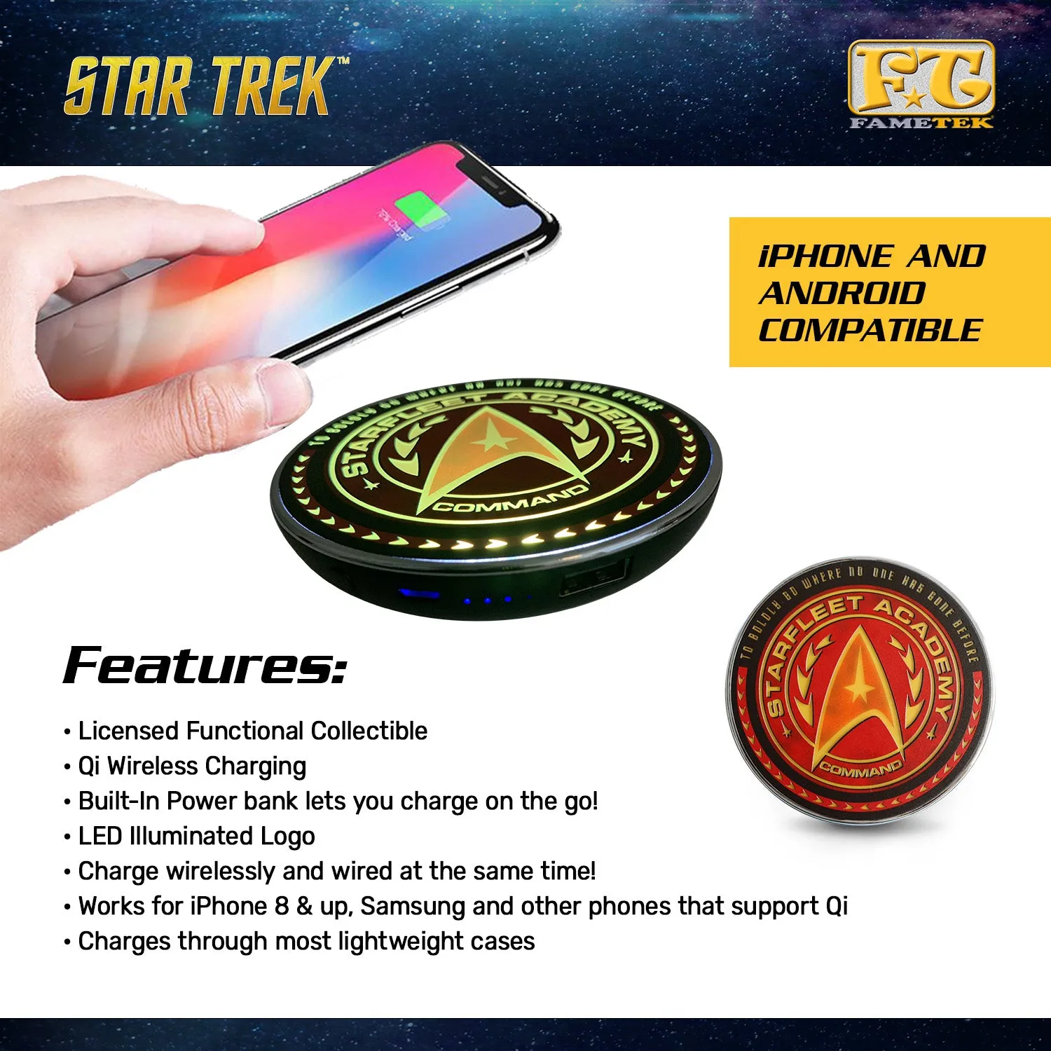 BUNDLE - Star Trek Enterprise 1701-D Bluetooth Speaker, with Starfleet Academy Qi Charger