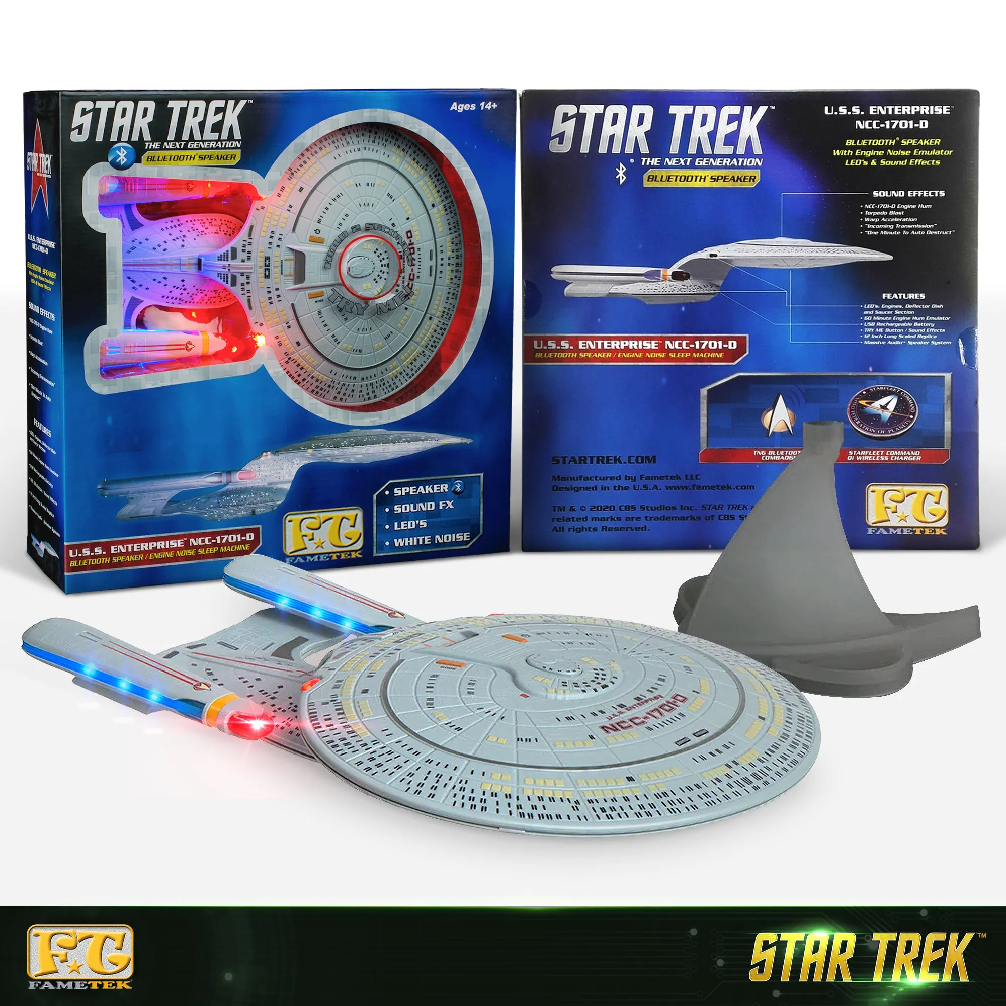 BUNDLE - Star Trek Enterprise 1701-D Bluetooth Speaker, with Starfleet Academy Qi Charger