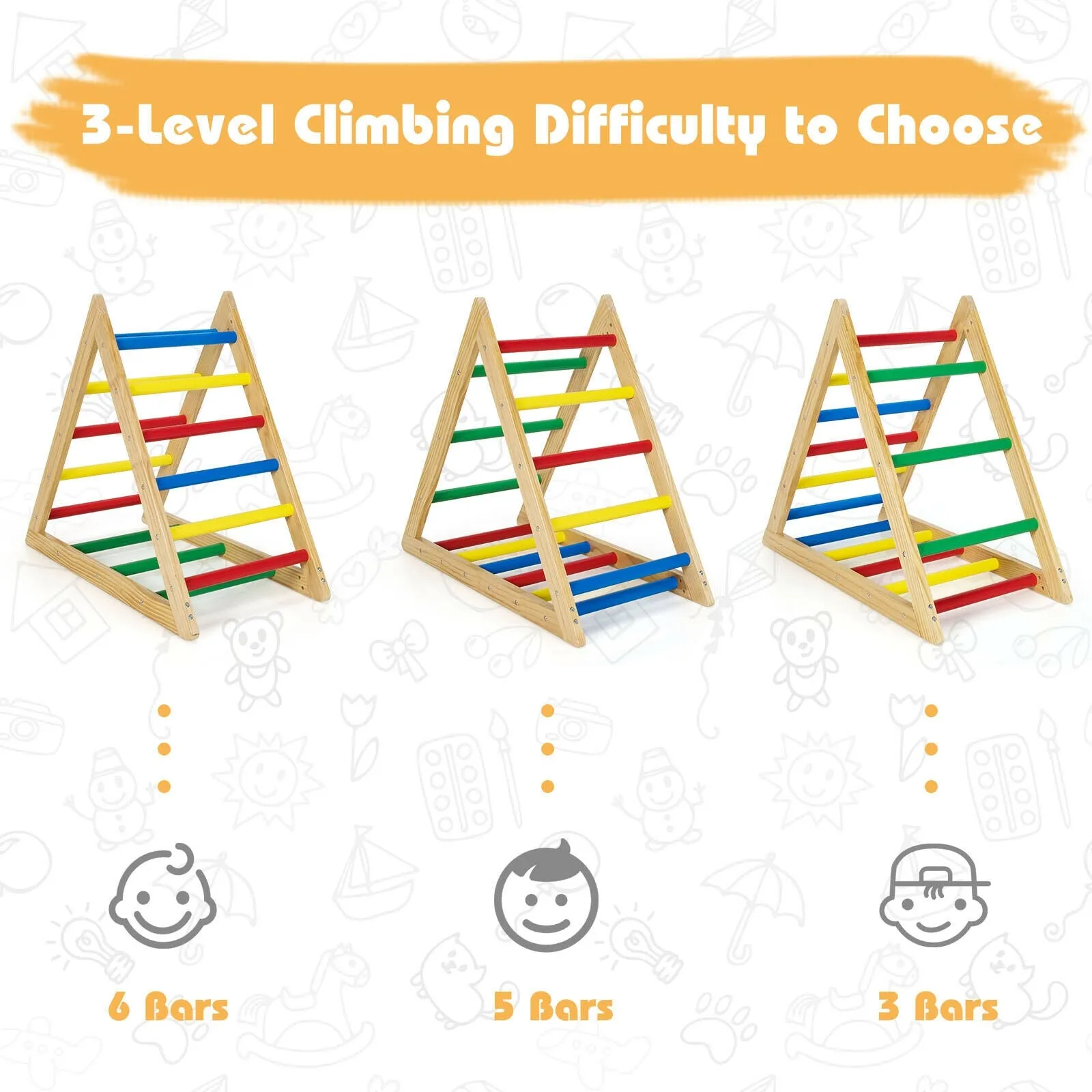 Climbing Triangle Ladder with 3 Levels for Kids-Multicolor