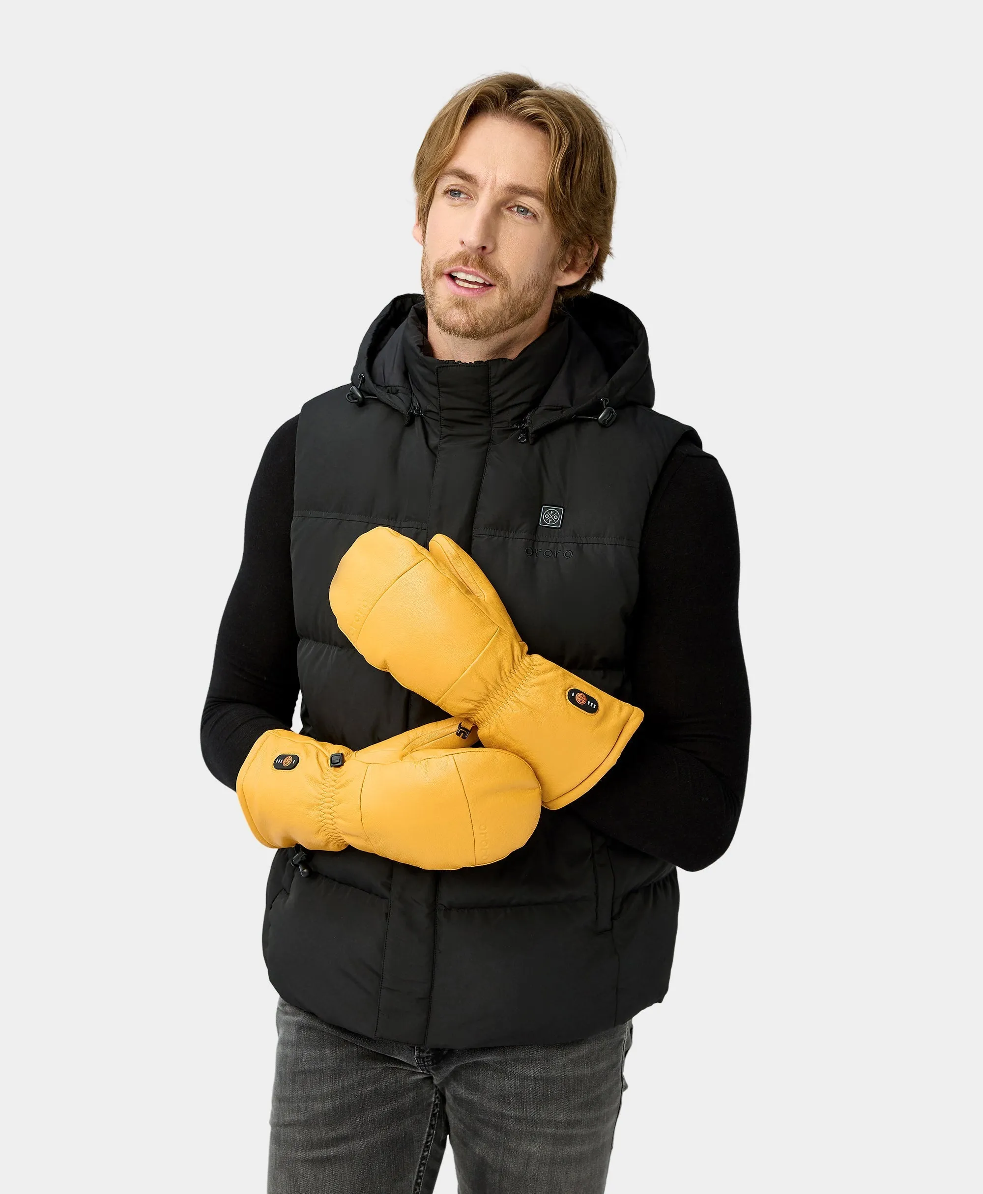 Duluth Unisex Heated Leather Chopper Mittens - Yellow