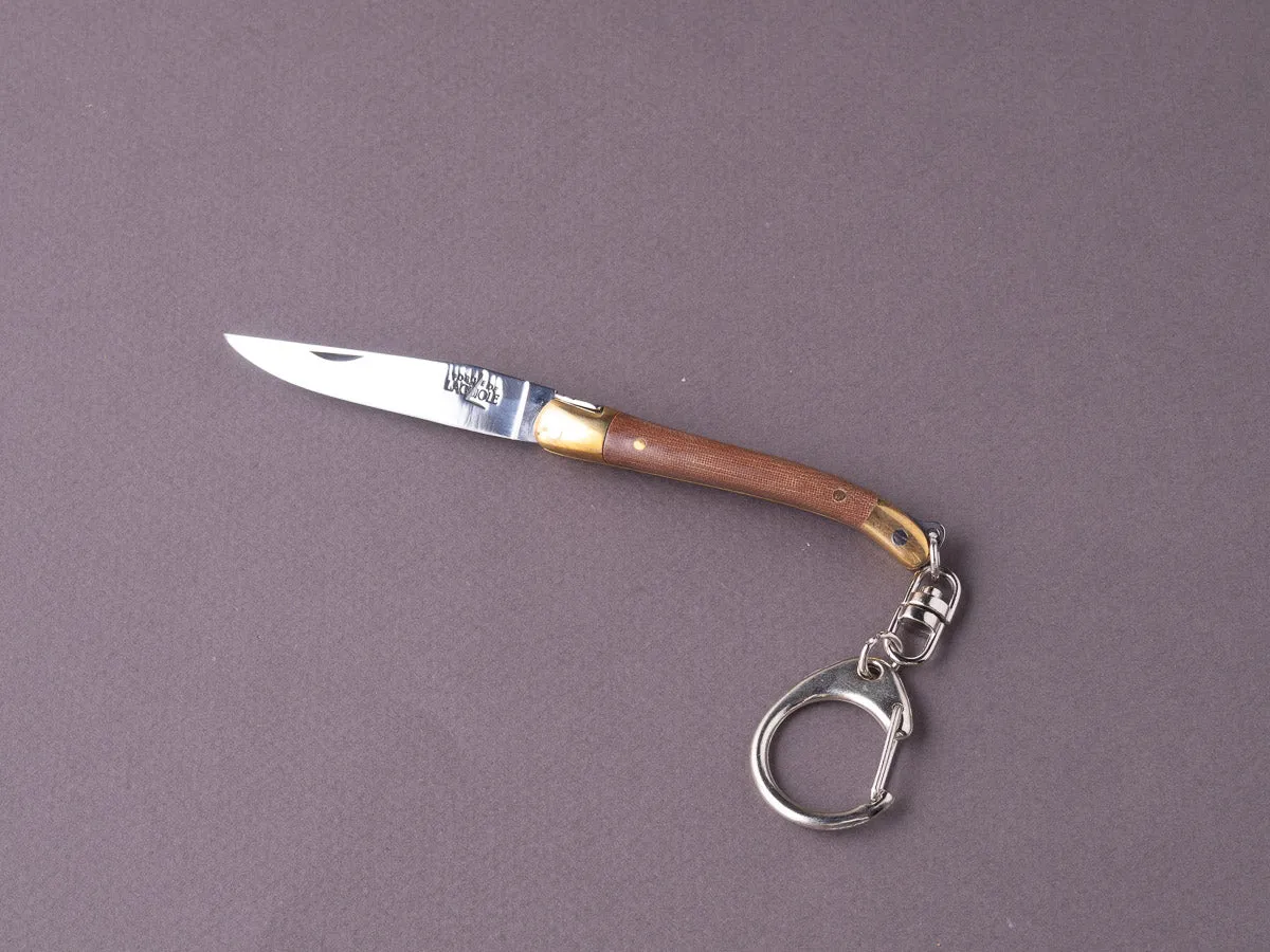 Forge de Laguiole - 70mm Folding Knife - Spring Lock - Chocolate Brown Micarta & Brass Handle - Keychain Ring