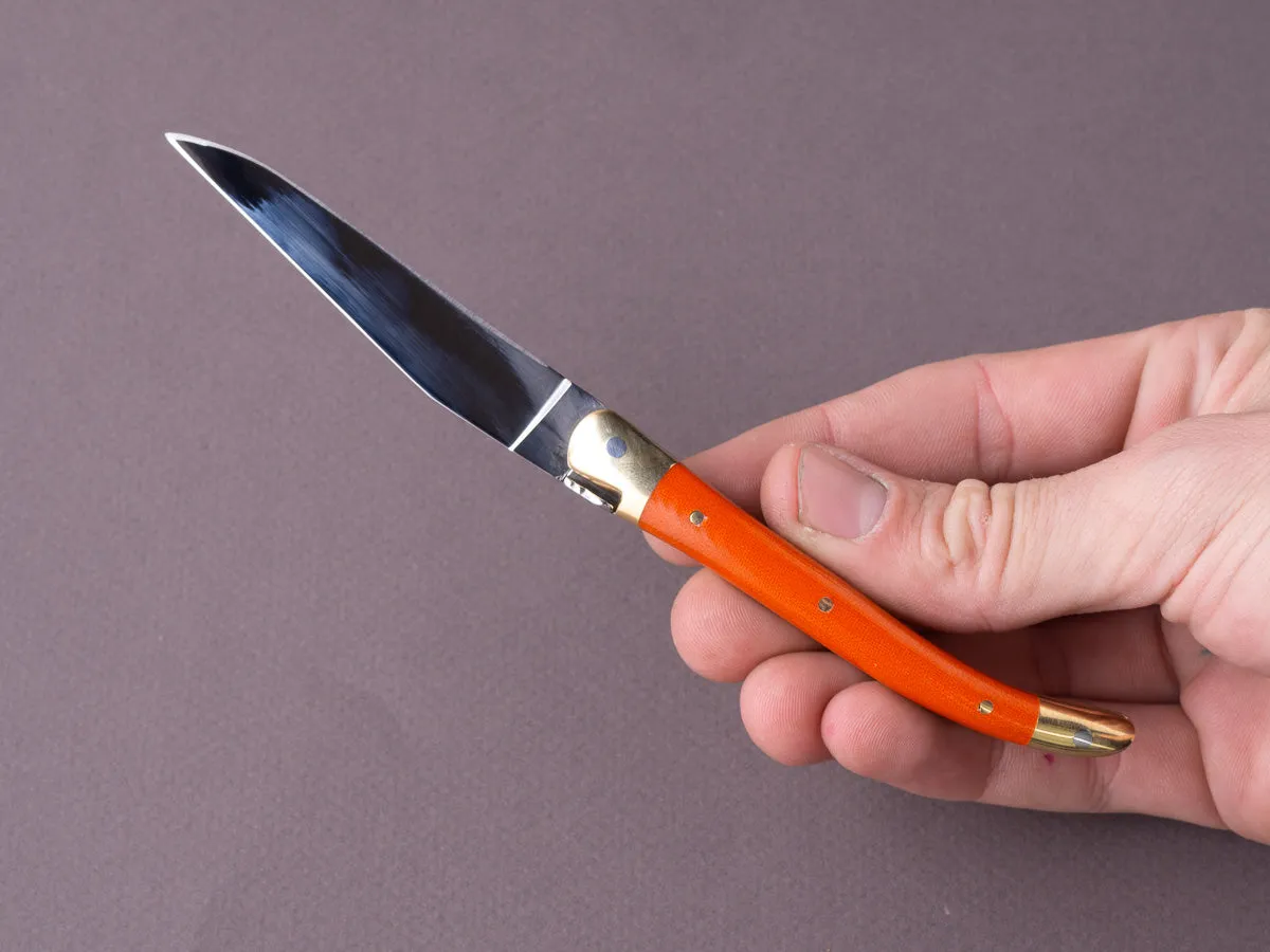 Forge de Laguiole - 90mm Folding Knife - Spring Lock - Orange Micarta & Brass Handle