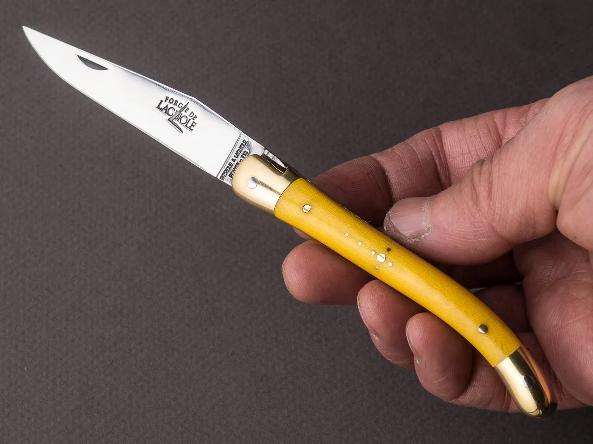 Forge de Laguiole - 90mm Folding Knife - Spring Lock - Yellow Micarta & Brass Handle