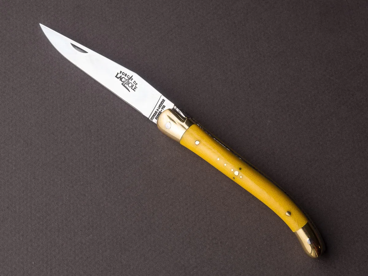 Forge de Laguiole - 90mm Folding Knife - Spring Lock - Yellow Micarta & Brass Handle