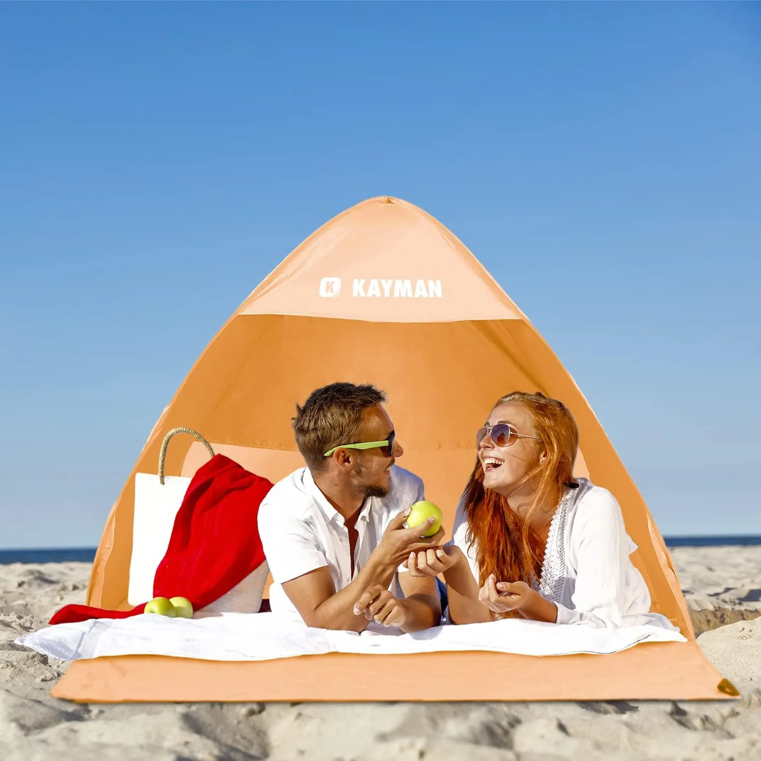 Kayman Pop-Up Beach Tent: UPF 50  UV Protection for 3-4 People with Carrying Bag, Windproof Sun Shelter, Zipper Door, Ideal for Family, Pets, Park, Garden & Beach