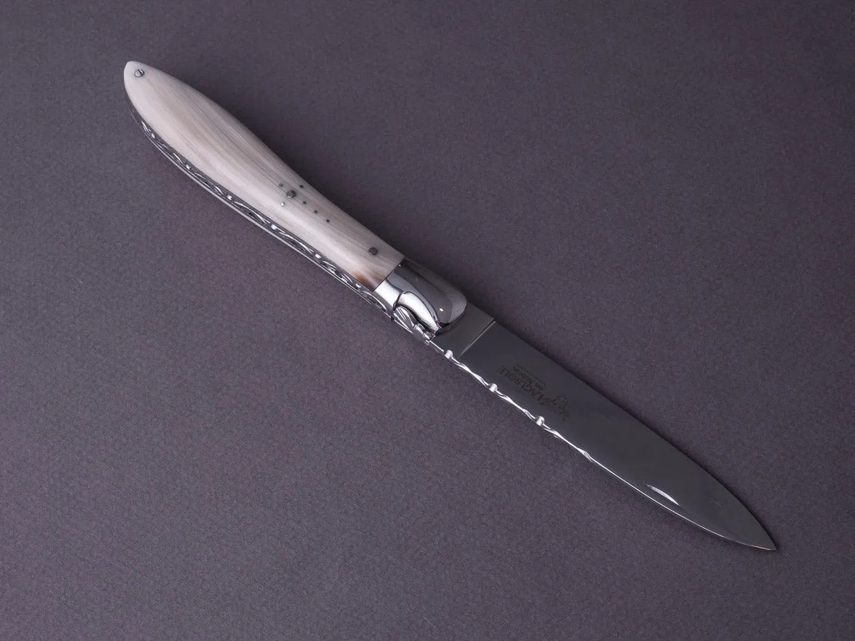 Laguiole en Aubrac - Folding Knife - Crocus - Blonde Horn - Detailed Spine - Bolster