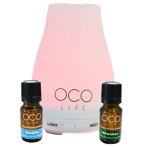 Oco Life Small White Diffuser with 2 Oils