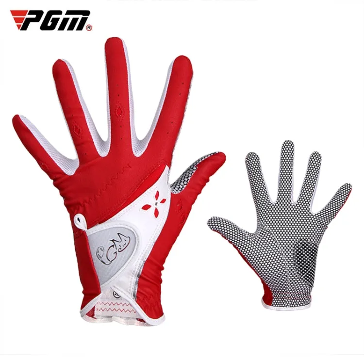 PGM One Pair Golf Non-Slip PU Leather Gloves for Women (Color:Red Size:17)