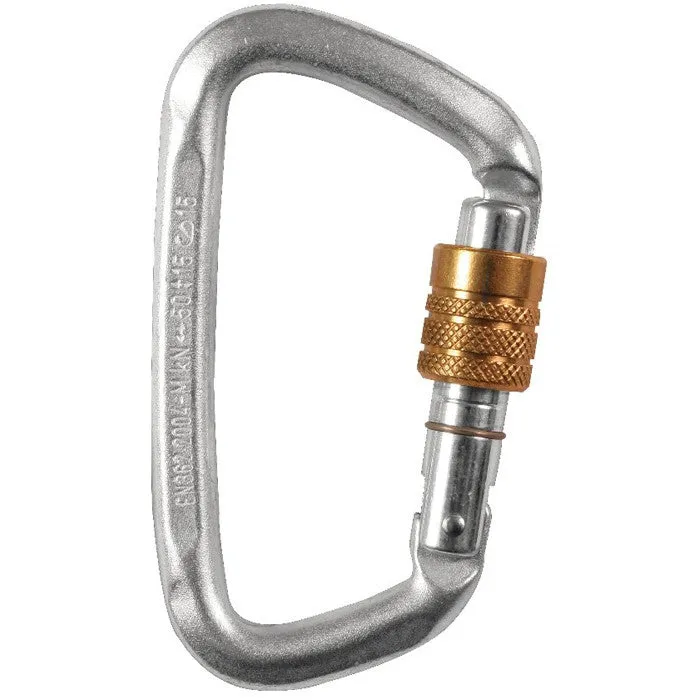 Silver - Modified D Key Screw Gate Carabiner - Hard Steel