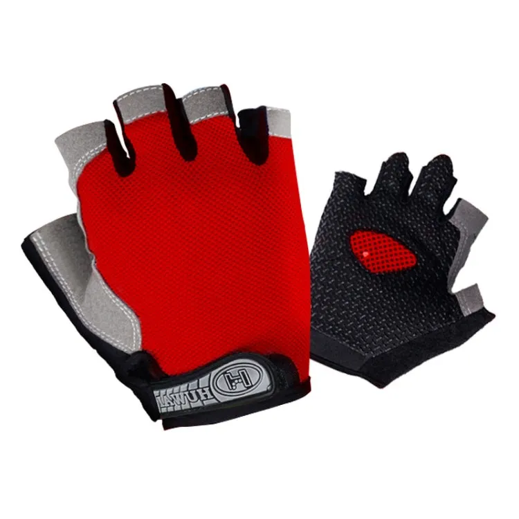 Summer Men Women Fitness Gloves Gym Weight Lifting Cycling Yoga Training Thin Breathable Antiskid Half Finger Gloves, Size:L(Red)