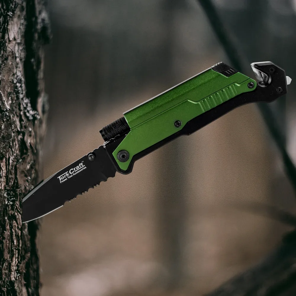 Tork Craft | Knife Survival Green with LED Light & Fire Starter Engraved